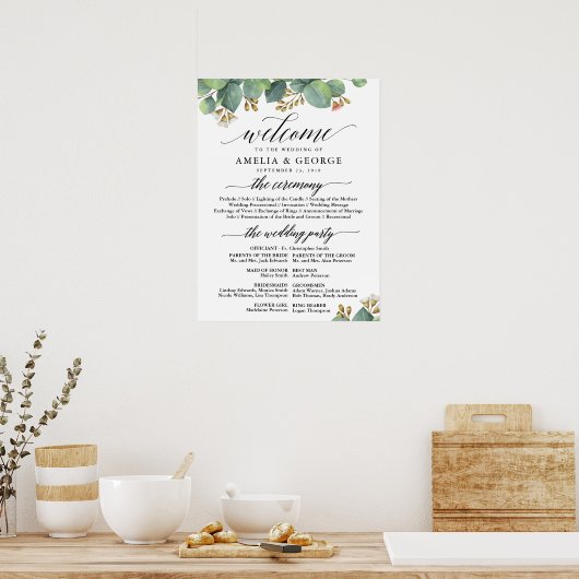 Poster Eucalyptus signe du programme de mariage (Cuisine)