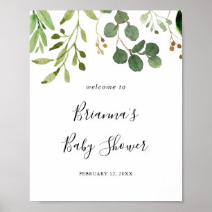 Poster Eucalyptus Simple Brown Baby shower Floral Bienven