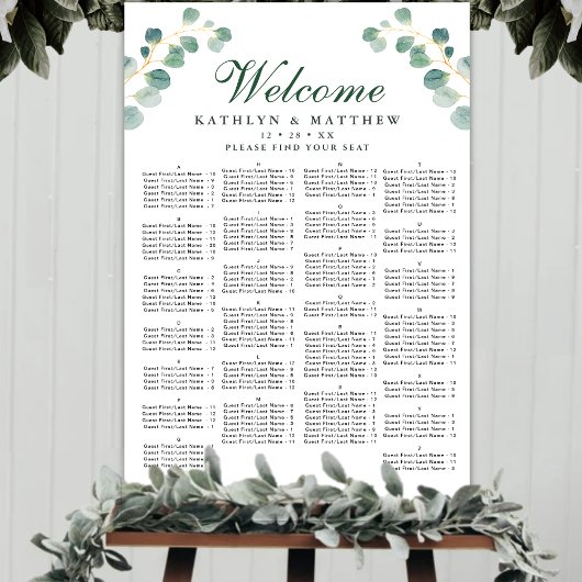 Poster Eucalyptus Verdure Mariage Siège Alphabétique