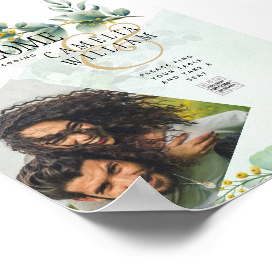 Poster Eucalyptus Verdure Or MARIAGE QR CODE Moderne (Coin)