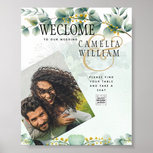 Poster Eucalyptus Verdure Or MARIAGE QR CODE Moderne (Devant)