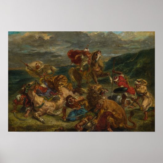 Poster Eugene Delacroix - Chasse au lion (Devant)