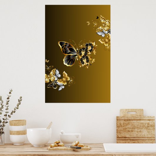 Poster Euphonie d'or - Papillon noir et or (Cuisine)
