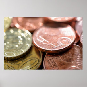 Poster Euro pièces de monnaie sous la lumière du soleil