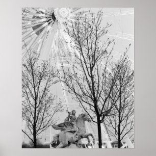 Poster Europe, France, Paris. Statue et Ferris Wheel,