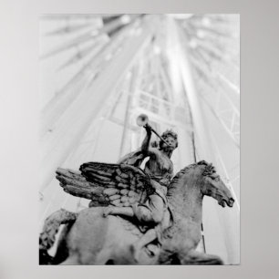 Poster Europe, France, Paris. Statue et grande roue, 2