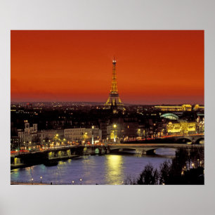 Poster Europe, France, Paris. Vue coucher de soleil sur E