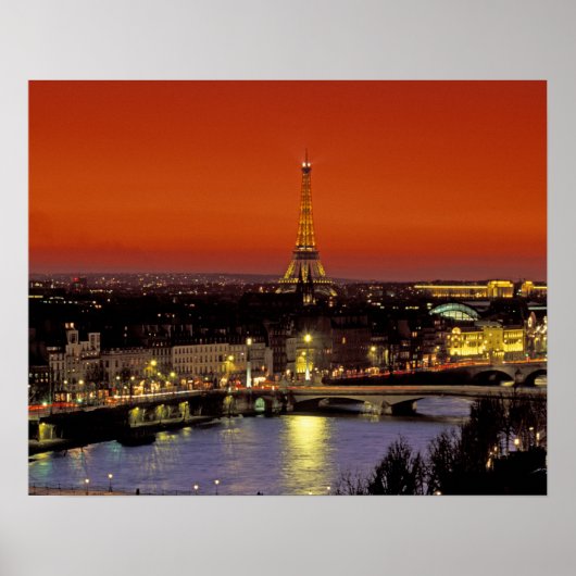 Poster Europe, France, Paris. Vue coucher de soleil sur E (Devant)