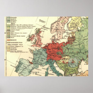 Poster Europe Map Countries World Antique