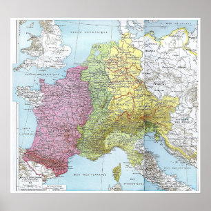 Poster Europe occidentale au traité de Verdun : 843