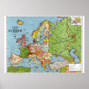 Poster Europe vintage Carte générale du XXe siècle