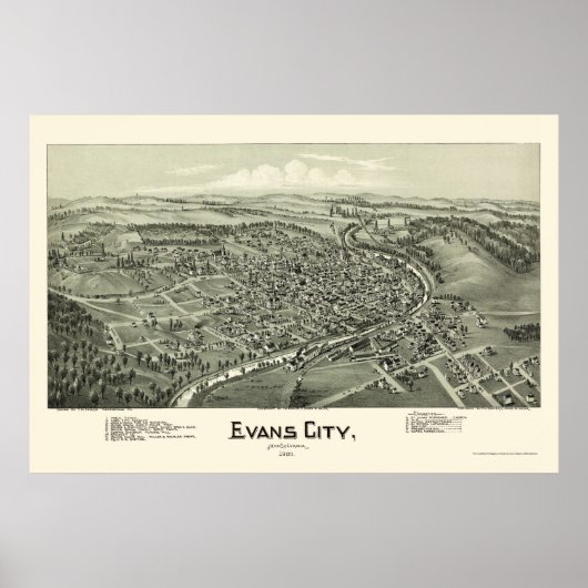 Poster Evans City, PA Carte panoramique - 1900 (Devant)