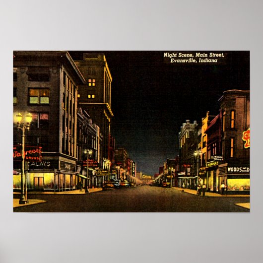 Poster Evansville, Indiana Night Scene Main Street (Devant)