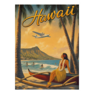 Poster Évasion Aloha de la fille Hula Hawaïenne vintage P