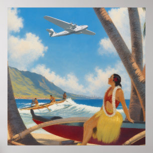 Poster Évasion Aloha de la fille hula hawaïenne vintage p