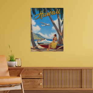 Poster Évasion Aloha de la fille hula hawaïenne vintage p
