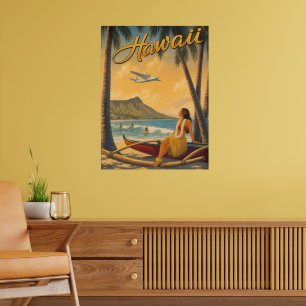 Poster Évasion Aloha de la fille Hula Hawaïenne vintage P
