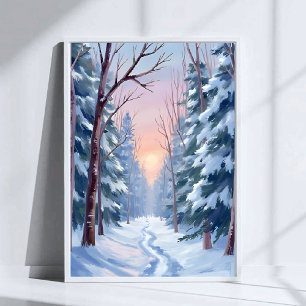 Poster Évasion enneigée Peinture aquarelle de la forêt