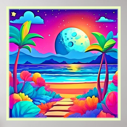 Poster Évasion Nocturne Tropicale Vibrante (Devant)