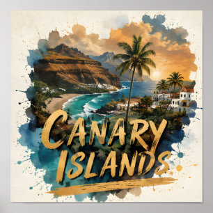 Poster Évasion tropicale aux îles Canaries à l'aquarelle