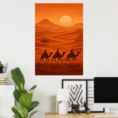 Poster "Evening Caravan | Desert Silhouette Wall Art (Bureau à domicile)