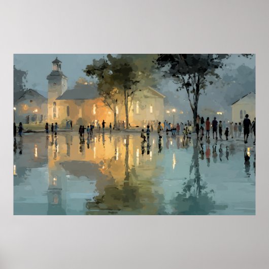 Poster Evening Church Square Rain Reflections (Devant)