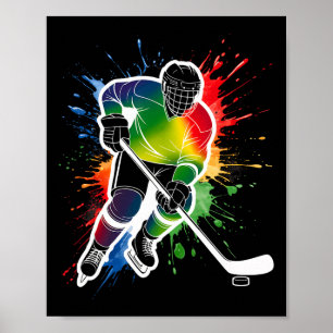 Poster Éventail de hockey sur glace coloré joueur Tie Dye