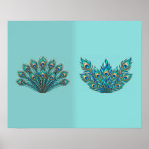Éventails à plumes de paon en cuivre et or Duo