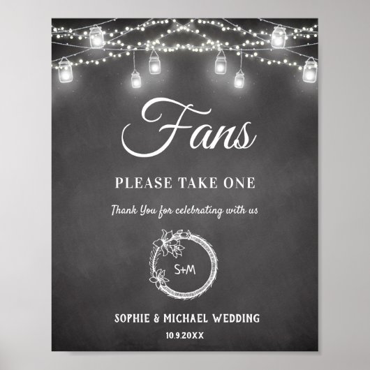 Poster Éventails de programme de mariage noir et blanc Si (Devant)