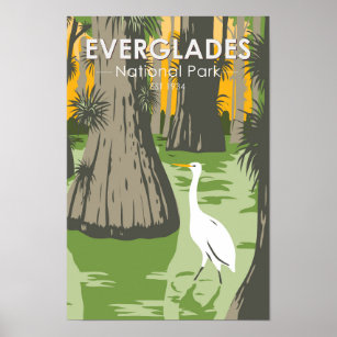 Poster Everglades Parc National Floride Egret Vintage