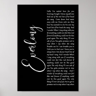 Poster Everlong Black Script Chanson Lyric Wall Art Impri