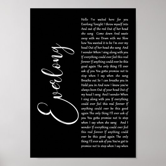 Poster Everlong Black Script Chanson Lyric Wall Art Impri (Devant)