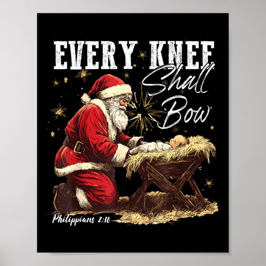 Poster Every Knee Shall Bow Santa Christmas Nativity Scen (Devant)