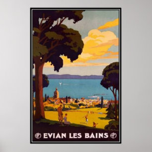 Poster Évian-les-Bains vintage, Rhône Alpes, France -