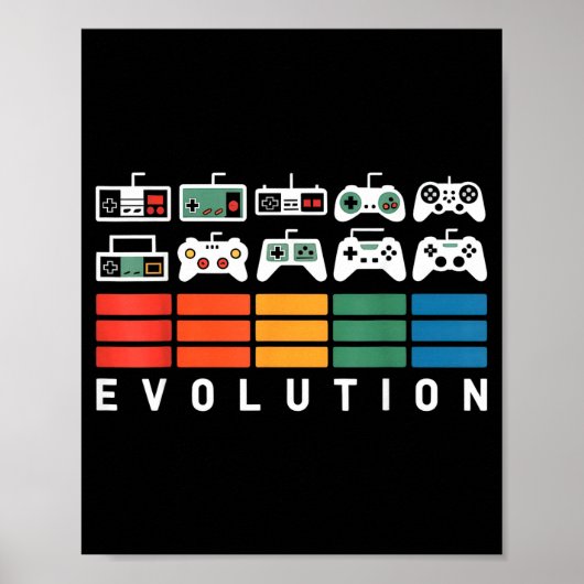Poster Évolution de la manette de jeu vidéo 80s 90s Retro (Devant)