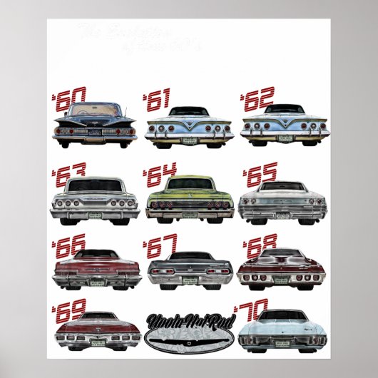 Poster Évolution de l'Impala des années 60,1960,Hot Rod,M (Devant)