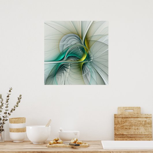 Poster Évolution fractale, Art Abstrait Turquoise d'or (Cuisine)