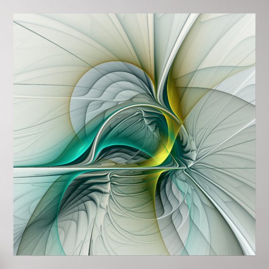 Poster Évolution fractale, Art Abstrait Turquoise d'or (Devant)