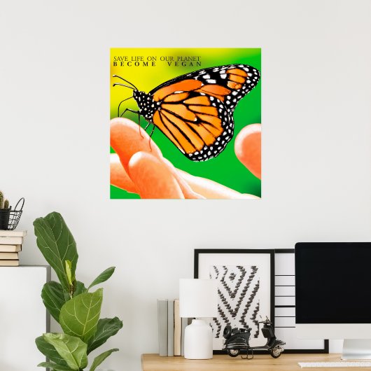 Poster Évolution vers la non-violence. Deviens Vegan. (Bureau à domicile)