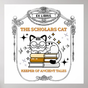 Poster Ex Libris Chat Scolaire Dark Academia