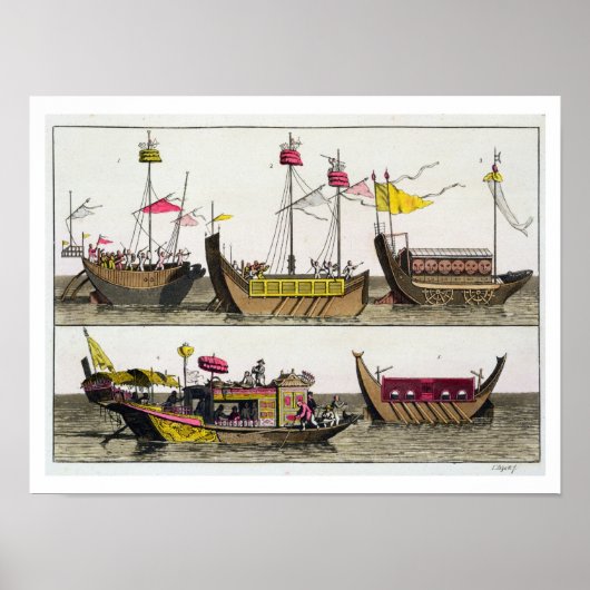Poster Examples of Chinese ships, illustration from 'Le C (Devant)