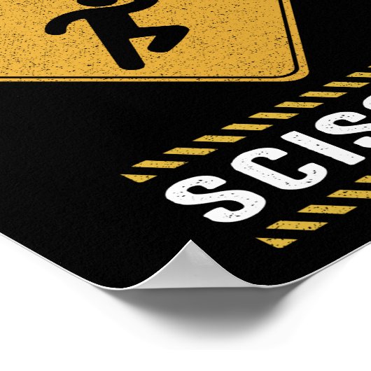 Poster Exécutions Avec Ciseaux Attention Avertissement (Coin)