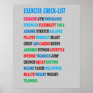 Poster EXERCICE CHECK-LIST GYM Poids Santé Coeur nvn609