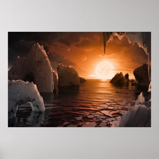 Poster Exoplanet Trappist-1f De Son Côté Nocturne Icy. (Devant)