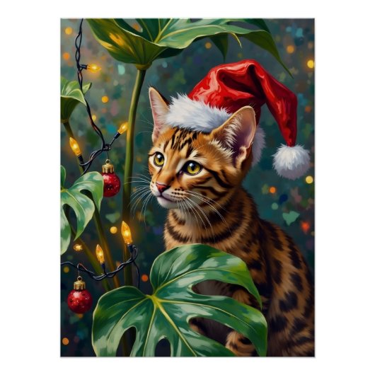 Poster Exotic Bengal Cat Jungle Christmas Playtime Art (Devant)