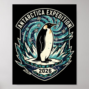 Poster Expédition Antarctique 2026 Rétro Souvenir Manchot