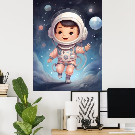Poster Explorateur d'enfants d'espace adorable (Bureau à domicile)
