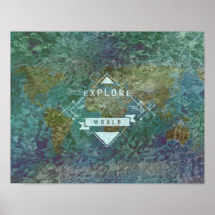 Poster Explorez la carte du monde et arrosez l'affiche