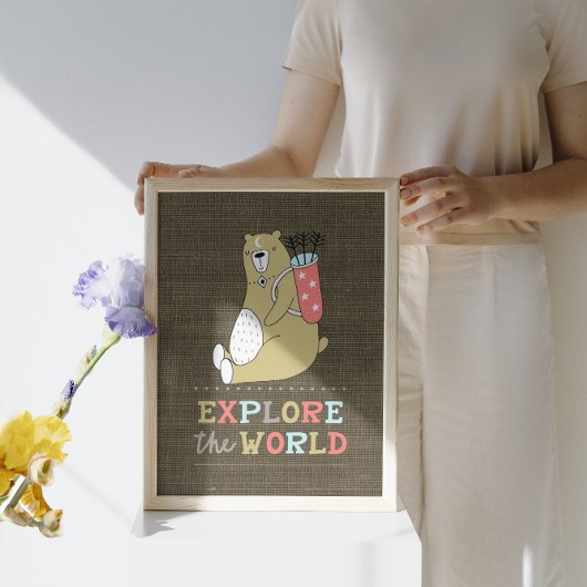 Poster Explorez le monde Boho Bear Kids