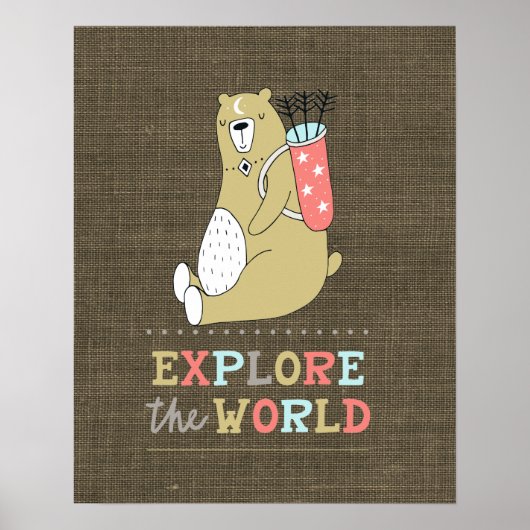 Poster Explorez le monde Boho Bear Kids (Devant)